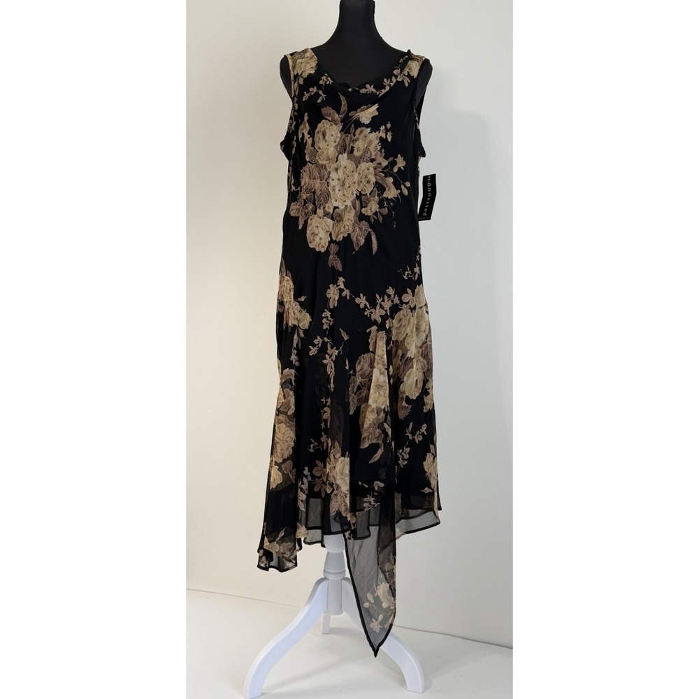 Connected Apparel Black Floral Beaded Chiffon Handkerchief Midi Dress XL Y2K - Picture 14 of 15